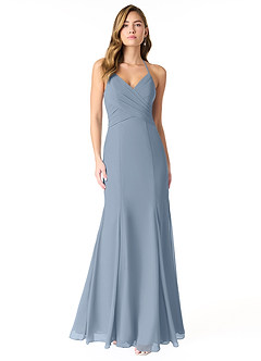 Azazie Carolina Brautjungfernkleider Meerjungfrau-Linie Gestreift Chiffon Kleid Staubblau image1