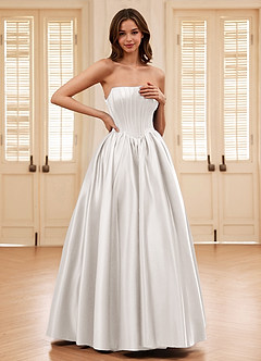 Seraphina Blanc Robe de bal en satin à corset baleiné trapèze image1