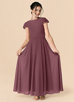 Azazie Payton Junior Sangria A-Line Bow Chiffon Dress image3