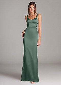 Azazie Denice Bridesmaid Dresses Sea Moss Sheath Pleated Stretch Satin Dress image3