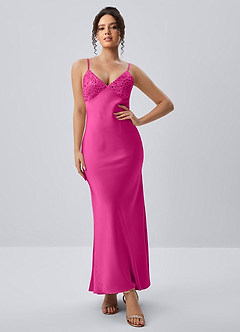 Paloma Hot Pink Satin Beading Back Bow Summer Maxi Dress image2
