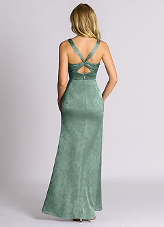 Azazie Mero 신부 들러리 드레스 인어 주름진 자카드 바닥 길이 드레스 image7