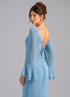 Azazie Leone Brautjungfernkleider Meerjungfrau-Linie Korsett Chiffon Kleid Stahlblau image2
