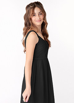 Azazie Evie Junior Black A-Line Pleated Chiffon Dress image4