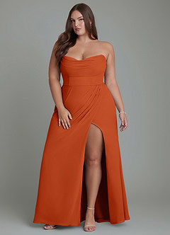 Azazie Johana Bridesmaid Dresses Burnt Orange Mermaid Off the Shoulder Chiffon Convertible Dress image16