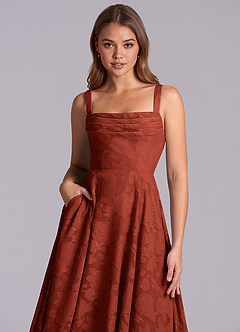 Azazie Shaude Bridesmaid Dresses Terracotta A-Line Pleated Floral Burnout Dress image3