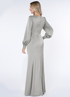 Azazie Raye Robes de demoiselle d'honneur Robe Sirène en Satin extensible Manche longue Argent image4
