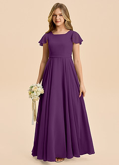 Azazie Cady Junior Abito A-Line in Chiffon Plissettato Uva image1