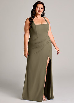 Azazie Mero Robes de demoiselle d'honneur Robe Fourreau en Mousseline de soie Plissée Vert Saule image13