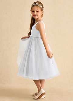 Azazie Firefly vestidos de niña de las flores Vestido de Blanco de Satin Mate de Corte En A con Lazo image4