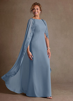 Azazie Artemisia Mère de la mariée Robes Robe Fourreau en Mousseline de soie Dentelle Bleu Poussiéreux image2