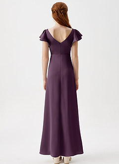 Azazie Omari Junior Plum A-Line Pleated Stretch Satin Dress image7