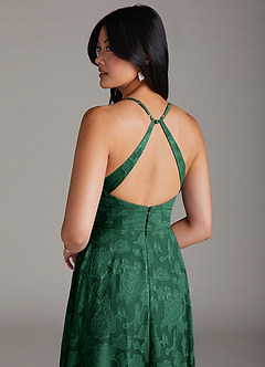 Azazie Davis Bridesmaid Dresses Dark Green A-Line Pleated Floral Burnout Dress image6