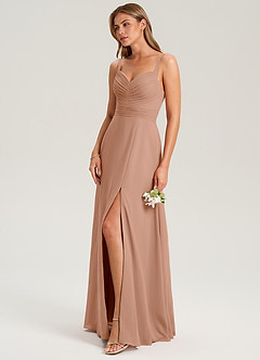 Azazie Terese Bridesmaid Dresses Champagne Rose A-Line Pleated Chiffon Dress image7
