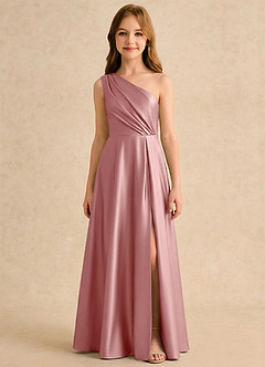 Azazie Puddles Girls Formal Flower Girl Klänningar Klänning A-Line i Stretch Satin One-shoulder image6