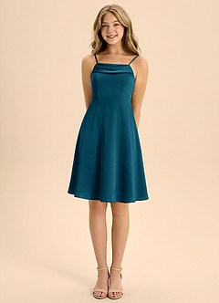 Azazie Anselie Junior Linia A Pofałdowany Satyna elastyczna Mini Młodsza druhna Sukienka image5