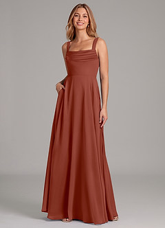 Azazie Shaude Bridesmaid Dresses Auburn A-Line Pleated Chiffon Dress image3