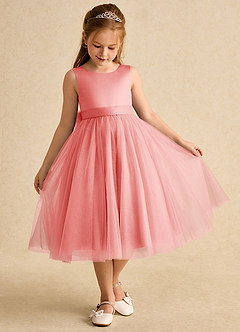 Azazie Winnie Flower Girl Dresses Coral Ball-Gown Bow Tulle Dress image2