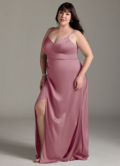 Azazie Marchella Bridesmaid Dresses Vintage Mauve A-Line Corset Stretch Satin Dress image10