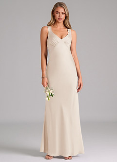 Azazie Kamila Bridesmaid Dresses White Alabaster A-Line Pleated Stretch Satin Dress image1