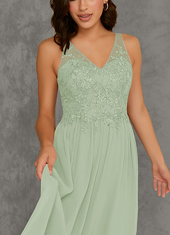 Azazie Amy Schlussverkauf A-Linie Spitze Chiffon Kleid Staubiger Salbeigrün image6