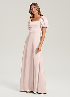 Azazie Fyona Bridesmaid Dresses Blushing Pink A-Line Pleated Stretch Satin Dress image3