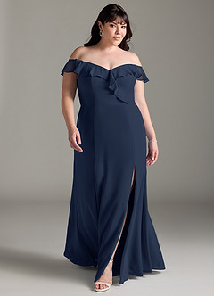 Azazie Sophie Bridesmaid Dresses Dark Navy A-Line Off the Shoulder Chiffon Convertible Dress image6
