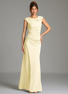 Azazie Chantal Robes de demoiselle d'honneur Robe Sirène en Jersey extensible de qualité supérieure Plissée Sorbet Citron image5