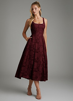 Azazie Isabella Bridesmaid Dresses Cabernet A-Line Corset Floral Burnout Dress image4