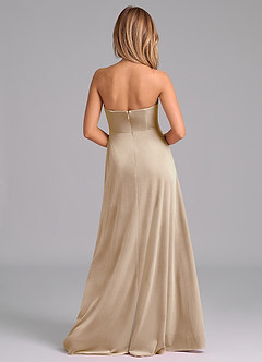 Azazie Wren Brautjungfernkleider A-Linie Schulterfrei Samt Kleid Champagner image4