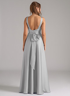 Azazie Kora 신부 들러리 드레스 A라인 주름진 스트레치 새틴 바닥 길이 드레스 image5