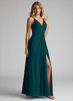 Azazie Maren Allure Bridesmaid Dresses Pine A-Line V-Neck Lace Chiffon Dress image4