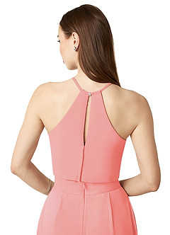 Azazie Kenzi Bridesmaid Dresses Coral Pleated Chiffon Jumpsuit image6