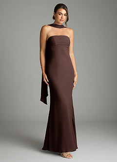 Azazie Saylor Robes de demoiselle d'honneur Robe Sirène en Mousseline de soie Sans bretelles Ganache image1