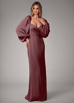 Azazie Sonata Bridesmaid Dresses Sangria Sheath Long Sleeve Stretch Satin Convertible Dress image4