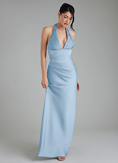 Azazie Torrance Bridesmaid Dresses Powder Blue Mermaid Corset Stretch Satin Dress image5