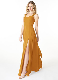 Azazie Julie Bridesmaid Dresses Butterscotch A-Line Sweetheart Neckline Chiffon Dress image3