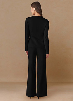 front Elara Black Extreme-Plunge Refined Weave 2-Piece Suit
