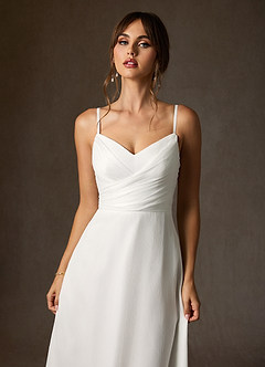 Azazie Kali Wedding Dresses Diamond White A-Line V-Neck Pleated Crinkle Chiffon Dress image5