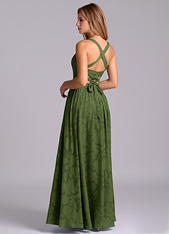 Azazie Francis Robes de demoiselle d'honneur Robe Trapèze en Blumen-Burnout Corset Olive image2