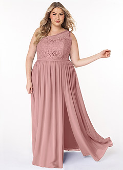 Azazie Demi Bridesmaid Dresses Dusty Rose A-Line One Shoulder Chiffon Dress image12