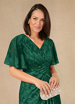 Azazie Emmeline Mère de la mariée Robes Robe Trapèze en Blumen-Burnout Plissée émeraude image4