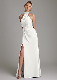 Azazie Gracelynn Vestidos de damas de honor Vestido de Blanco de Satén Elástico de Corte Recto con Plisado image5