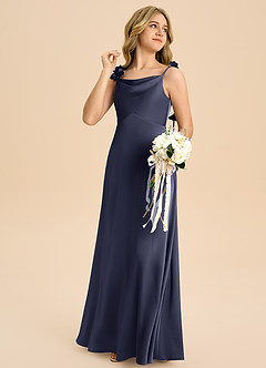 Azazie Gumdrop Junior Stormy Empire Pleated Stretch Satin Dress image4
