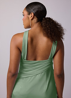 Barbie ♥ Azazie Vestidos de damas de honor Vestido de Matcha de Satén Elástico de Corte Sirena con Hombro unilateral image12