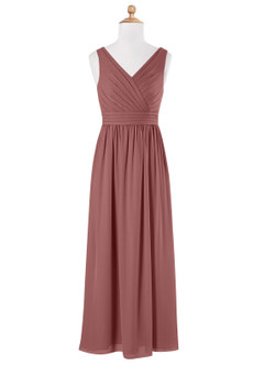Azazie Kora Junior Desert Rose A-Line Pleated Chiffon Dress image5