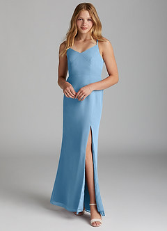 Azazie Becca Junior Robe Sirène en Mousseline de soie Acier Bleuté image1