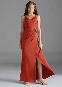Azazie Maci Junior Rust Mermaid Pleated Stretch Satin Dress image3