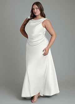 Azazie Kieryn Bridesmaid Dresses White Mermaid Pleated Stretch Satin Dress image11