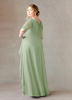 Azazie Dionysus Final Sale Dusty Sage A-Line Boatneck Lace Chiffon Dress image9
